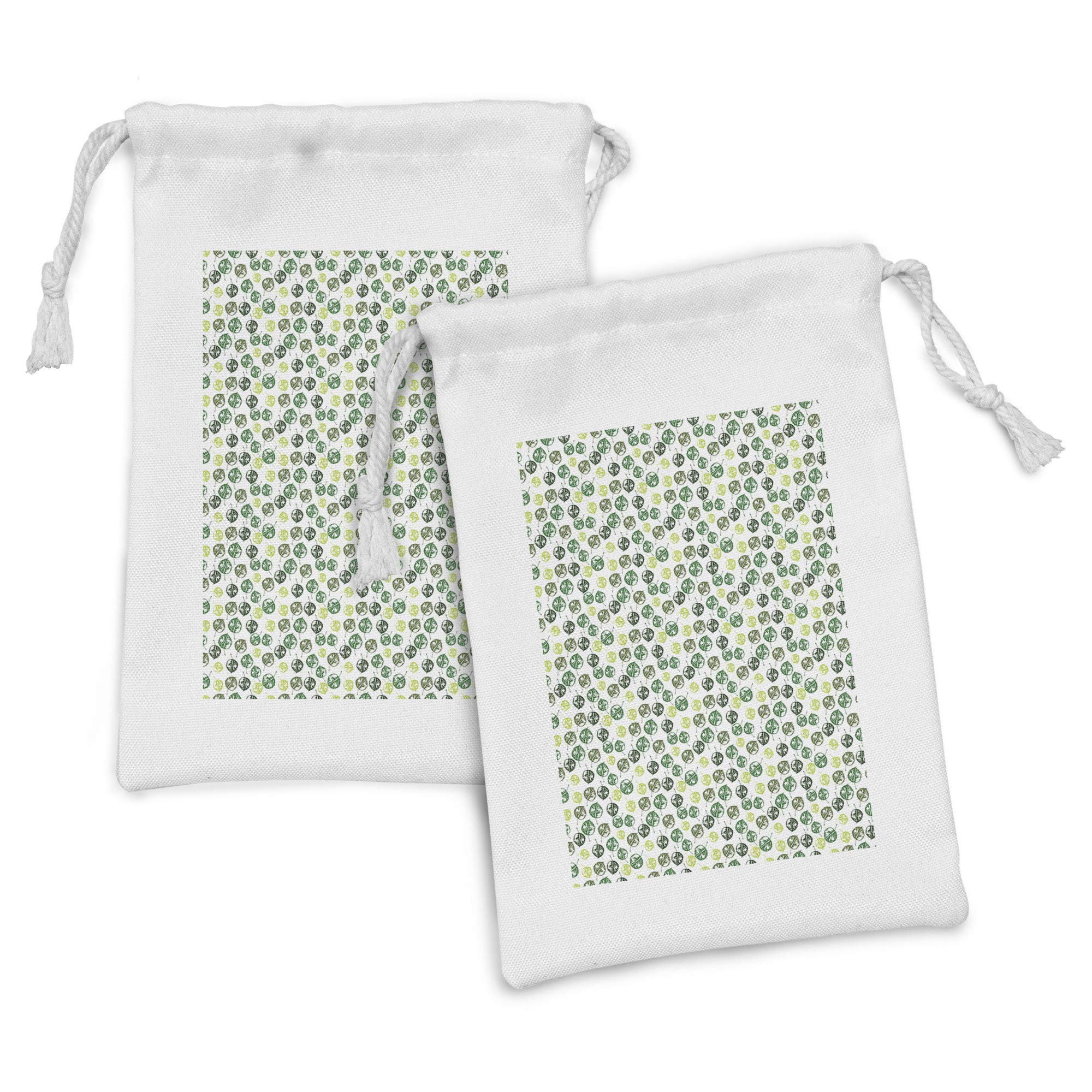 Ambesonne 2-Pack Fabric Drawstring Pouch Set - Nature-Inspired Evergreen Leaf Botany Print, Small 9