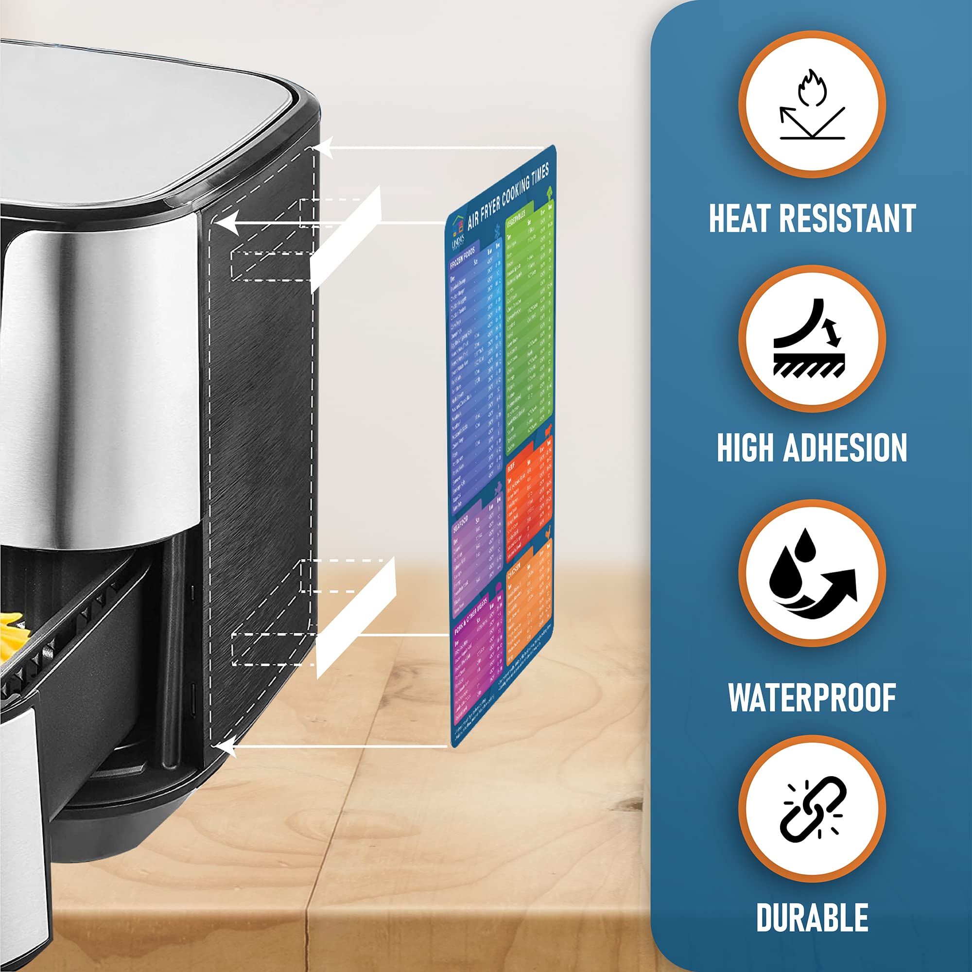 Air Fryer Cheat Sheet Magnets - 3 Pack Magnetic Cooking Guide with Time Chart & Kitchen Conversions - Perfect for Air Fryer Liners, Frying & Baking - Ideal for Quick Reference in Kitchen & Meal Prep