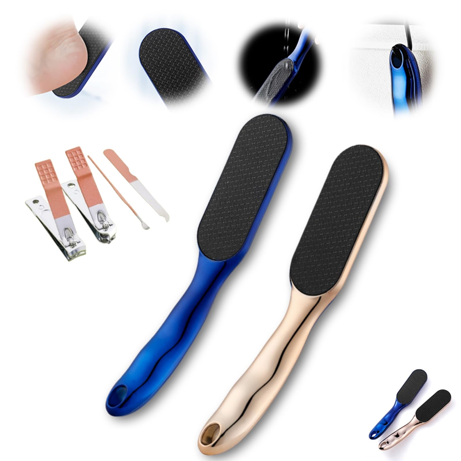 2025 New Nano Glass Foot File with Handle - Professional Callus Remover & Foot Scrubber for Smooth Feet - Blue & Gold Pedicure Tool for Home Spa, Salon & Travel Care