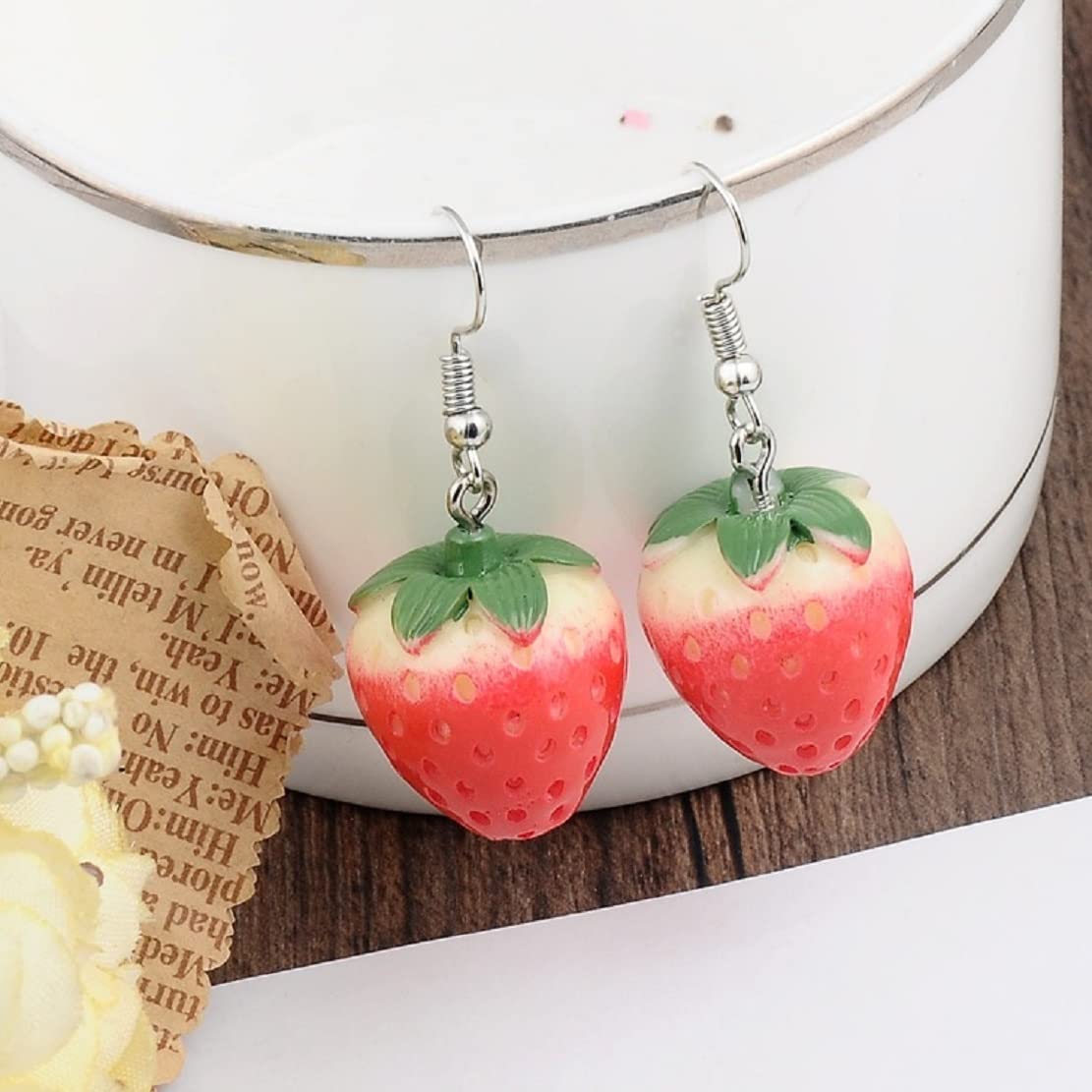 Cute 3D Strawberry Acrylic Dangle Earrings for Women - Hypoallergenic Sterling Silver Drop Earrings, No Gemstone - Perfect for Summer Outfits, Parties & Casual Wear