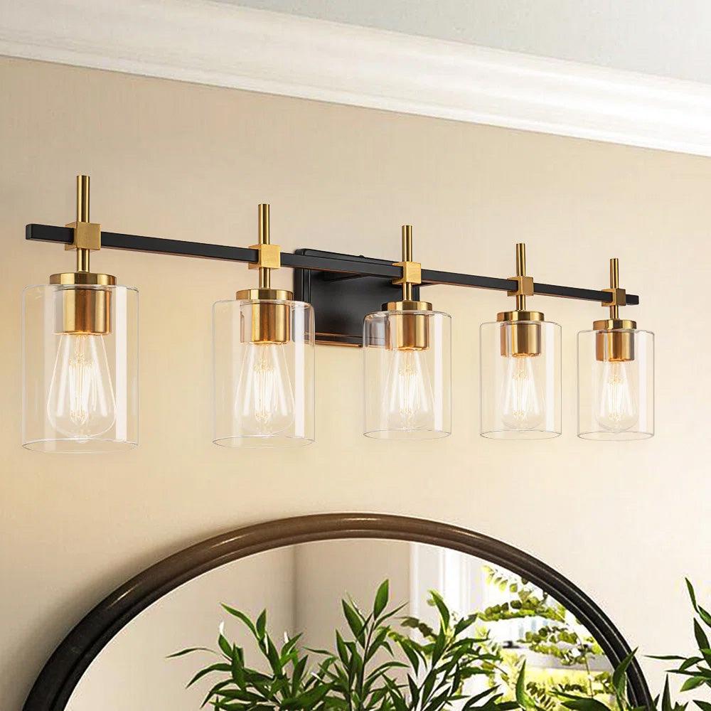 Jasper Modern Clear Glass 5-Light Bathroom Vanity Light Fixture - Perfect for Bathroom, Powder Room, and Dressing Area Lighting