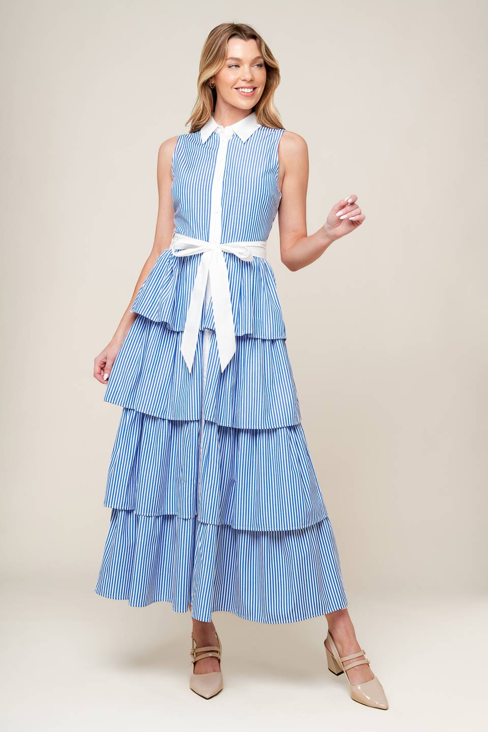 Graceful Blue & White Midi Dress - Elegant Floral Summer Dress for Women | Perfect for Beach Vacations, Garden Parties & Date Nights