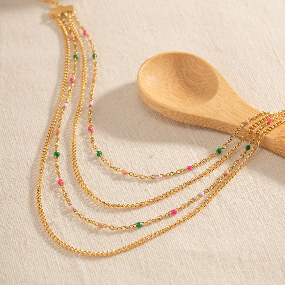 Multi Strand Gold Chain Necklace with Colorful Beads | GX2336 | Elegant Layered Jewelry for Women, Perfect for Parties, Weddings & Everyday Wear