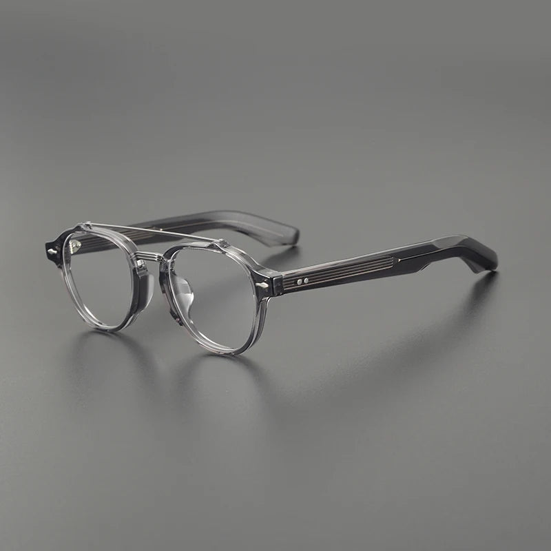 Stylish Unisex Black Acetate & Alloy Round Eyeglasses with Double Bridge - Full Rim Frame (68mm Lens Width) - Perfect for Reading, Work, and Everyday Fashion