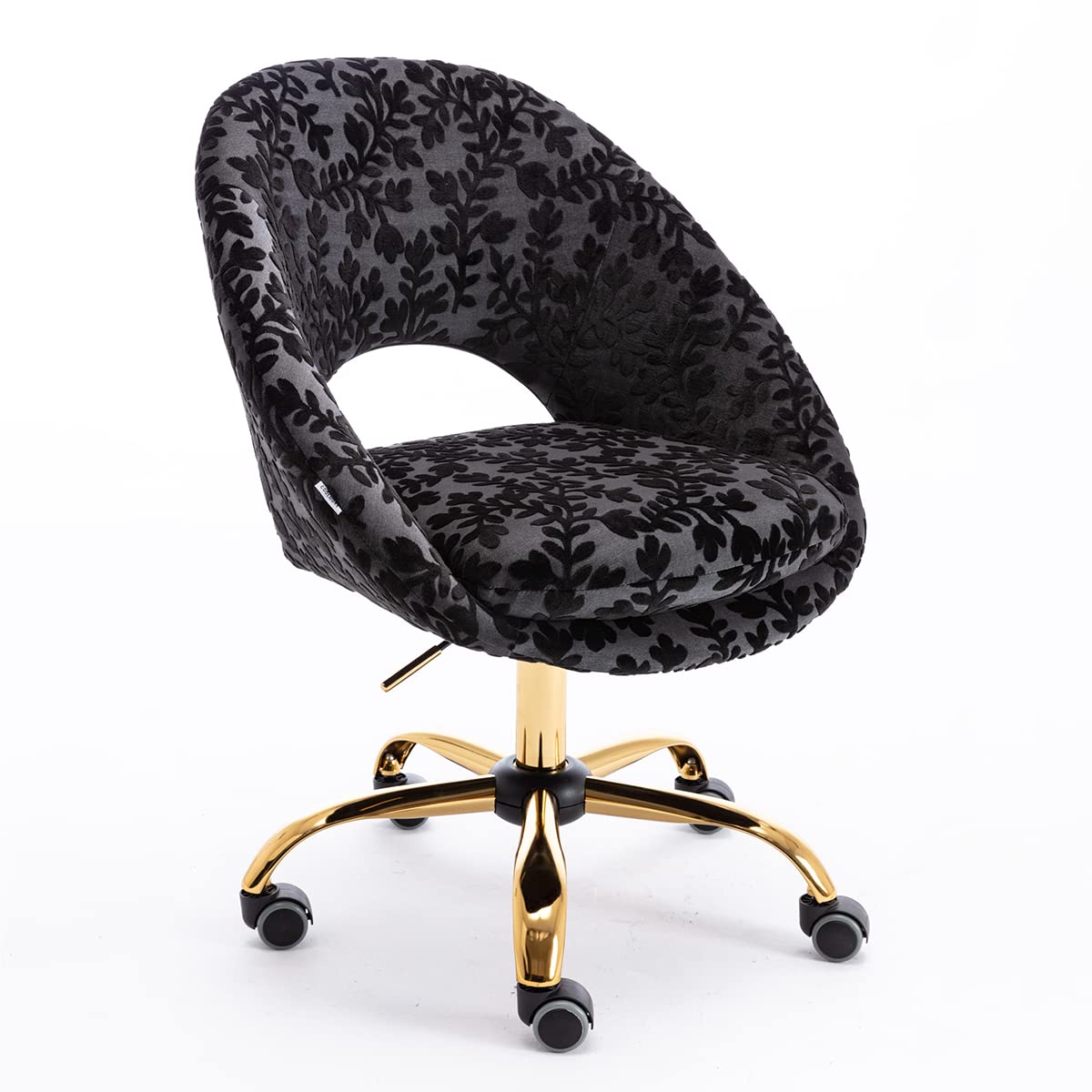 Modern Upholstered Velvet Office Chair with Gold Legs - Swivel Rolling Task Chair for Home & Workspace - Ergonomic Armless Desk Chair with Wheels - Perfect for Small Spaces, Home Office & Study Rooms (Black)