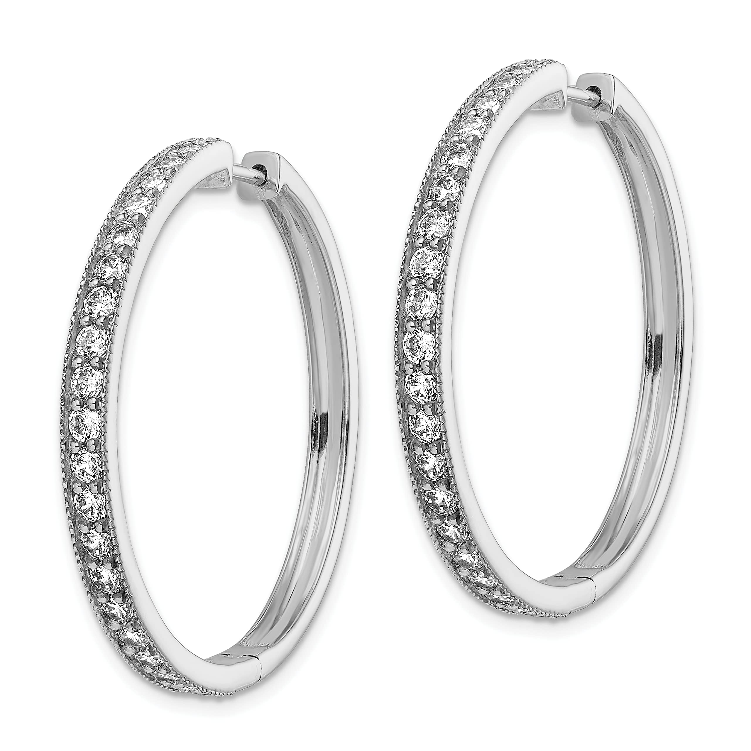 14K Solid White Gold Diamond Milgrain Hinged Hoop Earrings for Women - Large & Medium Size Luxury Dangle Earrings for Parties, Weddings & Special Occasions
