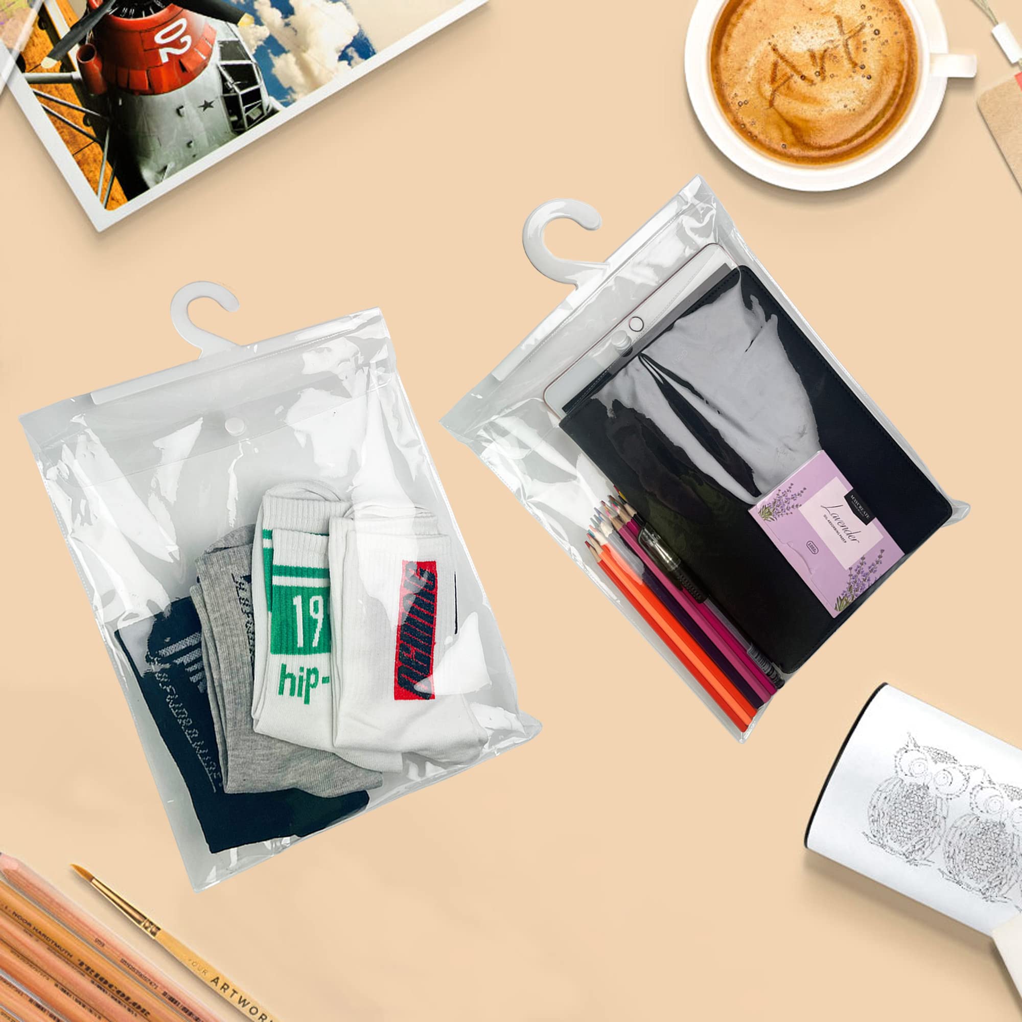 30 Pack Clear Hanging Storage Bags with Hooks - 13
