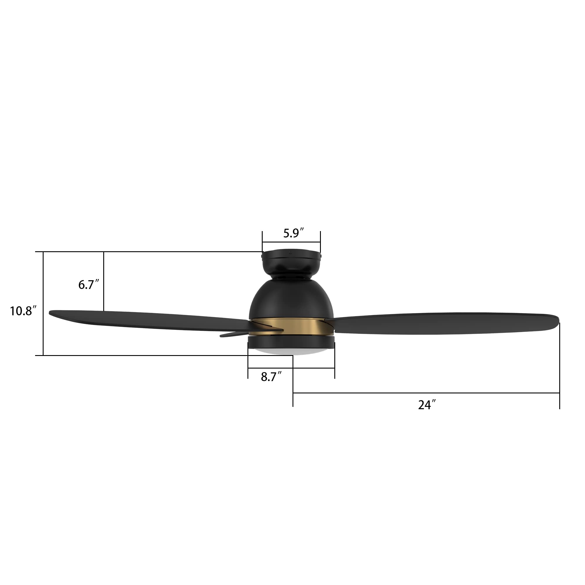 48 Inch Smart Ceiling Fan with 3 Blades - Remote Control, LED Light, Quiet DC Motor - Perfect for Living Room, Bedroom & Office (Black)