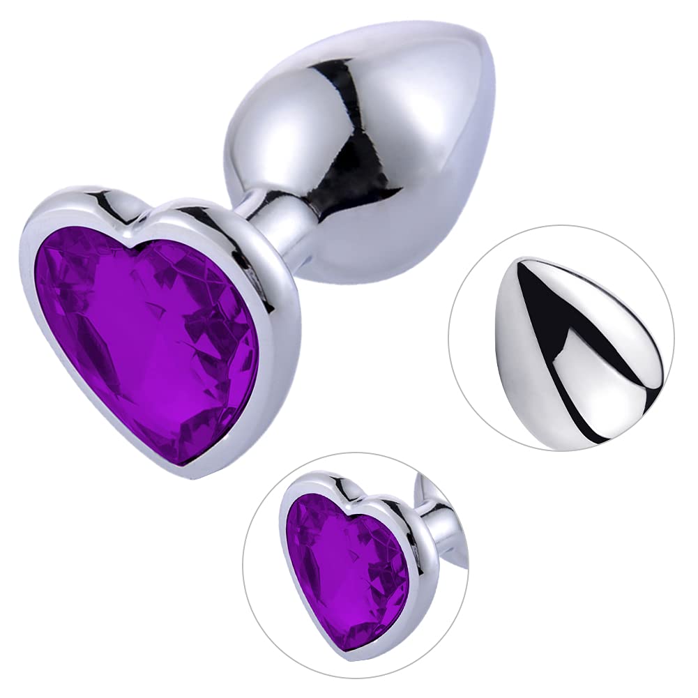 3-Piece Metal Anal Plug Trainer Kit with Heart-Shaped Jewelry - Beginner to Advanced Unisex Sex Toy for Valentine's & Birthday Gifts - Deep Purple - Perfect for Couples Play, BDSM, and Solo Exploration