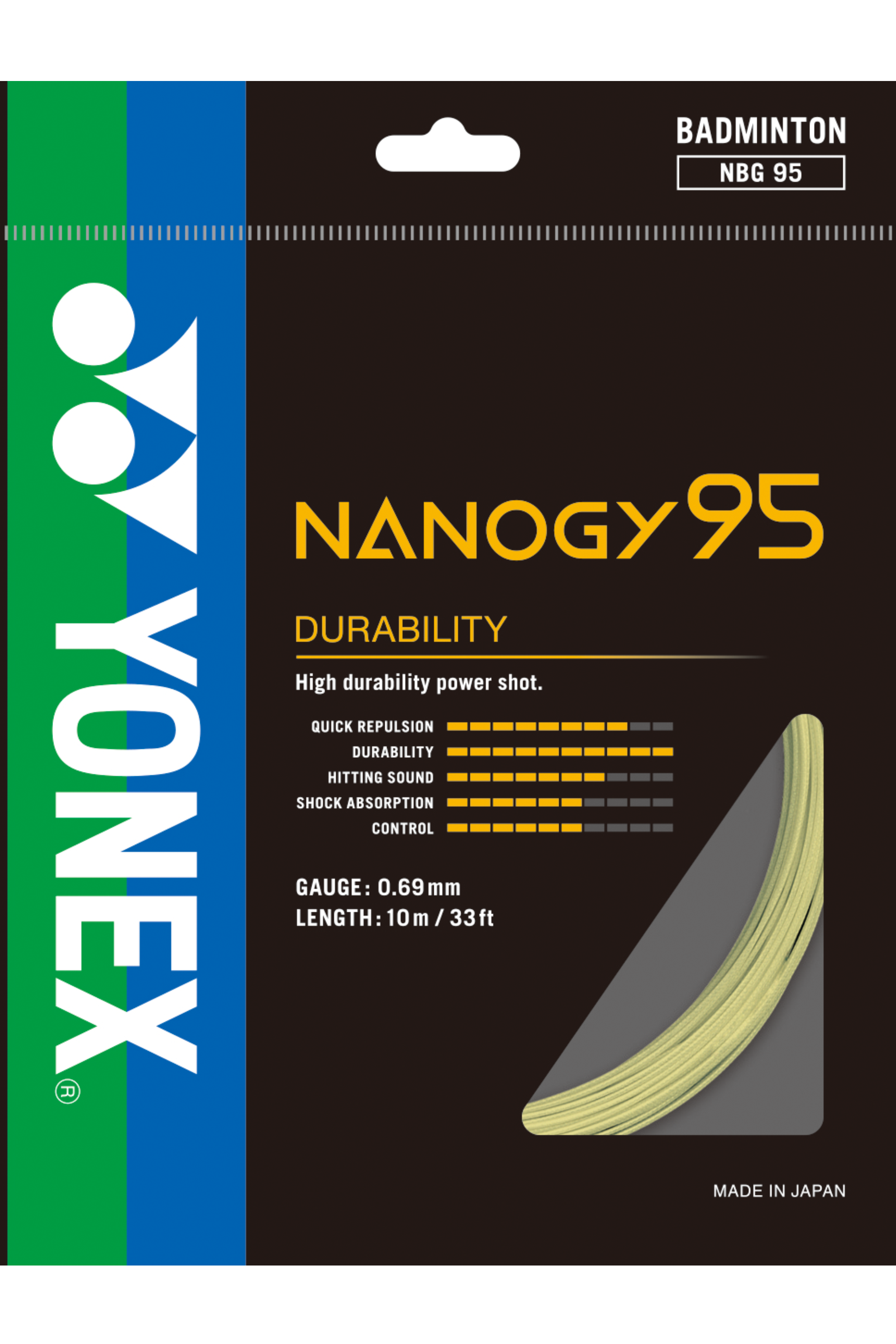 Yonex Nanogy 95 Badminton String Set (10m) - High Performance Badminton Racket String for Professional Players - Perfect for Tournaments & Training Sessions