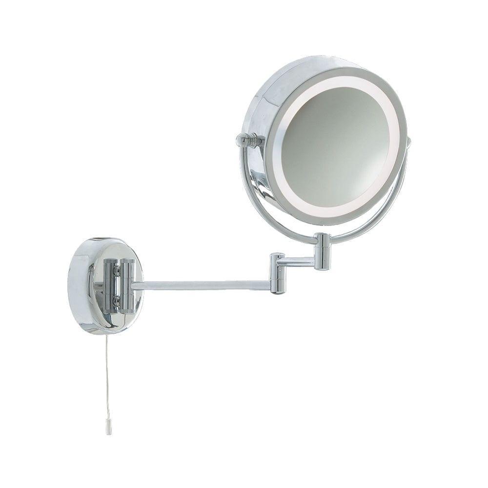 Chrome Swing Arm Illuminated Bathroom Mirror with Pull Switch - Perfect for Vanity Makeup & Shaving