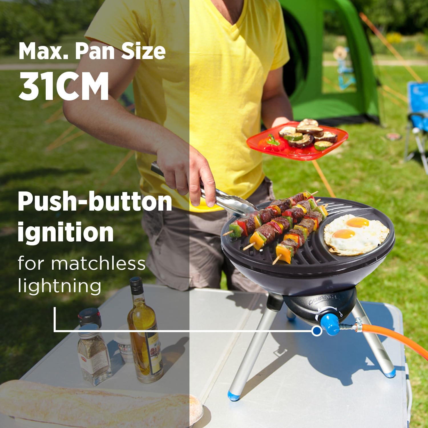 Portable Party Grill & Camping Stove - All-in-One Outdoor BBQ with Griddle, Grid & Pan Support - Perfect for Backyard Parties, Picnics & Camping Trips