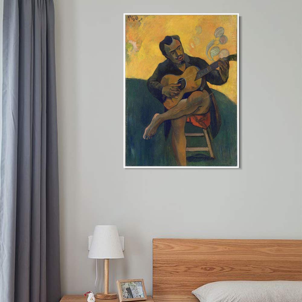 INVIN ART Framed Canvas Giclee Print - The Guitar Player by Paul Gauguin - Premium Wall Art for Living Room, Bedroom & Office Decor (White Slim Frame, 24x32 Inches) - Perfect Gift for Art Lovers & Home Styling