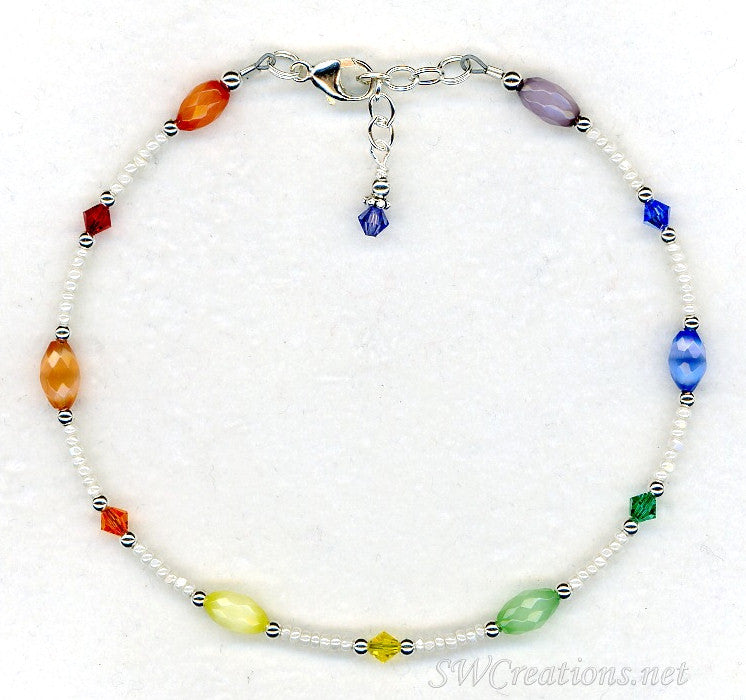 Rainbow Cat's Eye Crystal Beaded Ankle Bracelet - Boho Chic Adjustable Anklet for Women, Beach Vacation, Summer Festival & Party Accessories