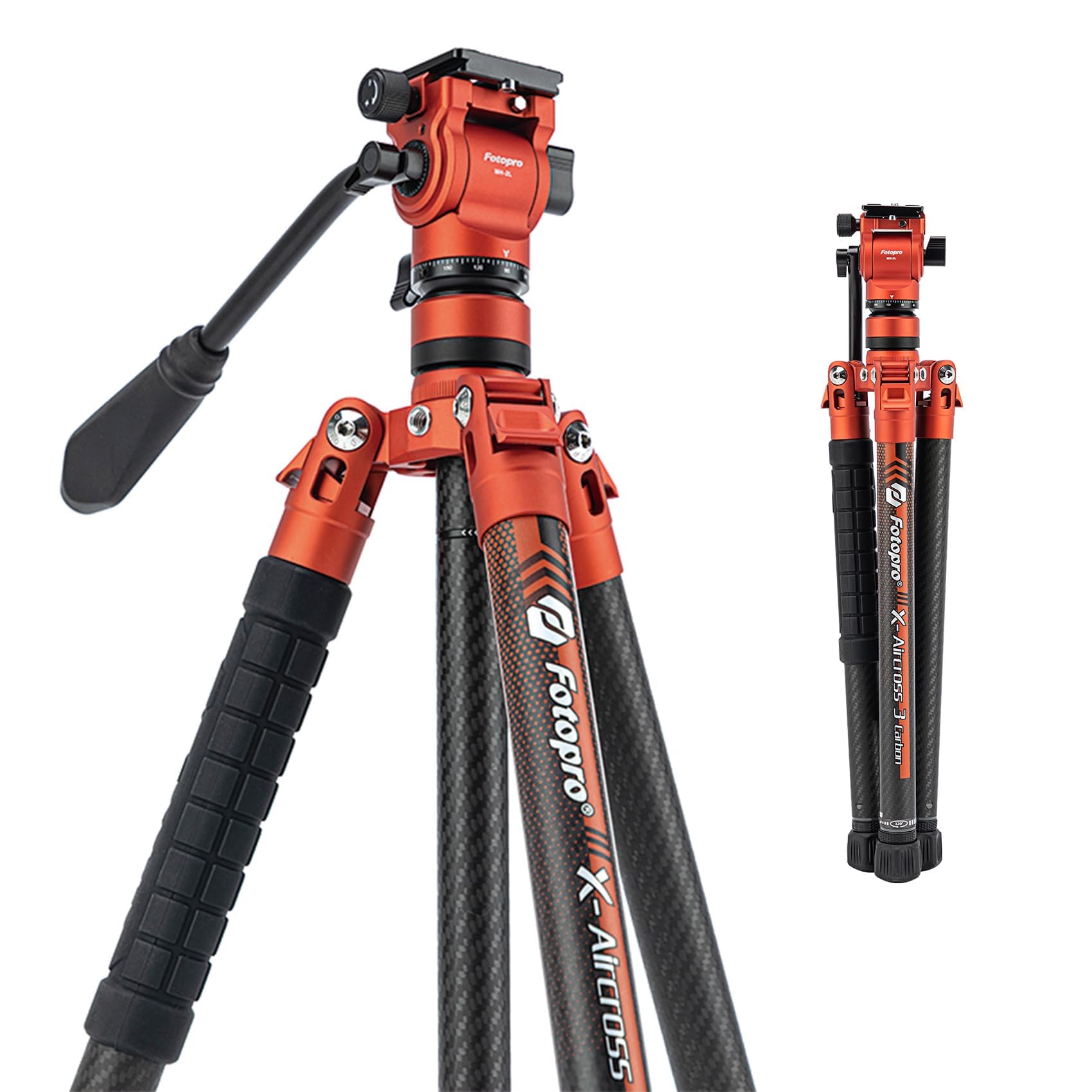 Fotopro X-Aircross 3 Video 62 Inch Lightweight Carbon Fiber Tripod with Fluid Head - 2.35lbs Ultralight Professional Camera Tripod for DSLR, Mirrorless, Camcorder - Perfect for Travel, Vlogging, Photography & Outdoor Shooting