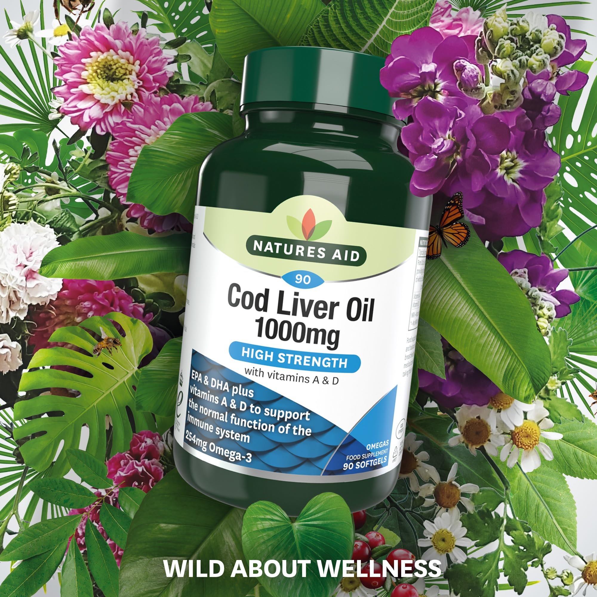 Nature's Aid 1000mg High Strength Cod Liver Oil Softgels - 90 Count Omega-3 Supplement for Heart, Brain & Joint Health - Supports Immunity & Vision - Perfect for Daily Wellness Routine