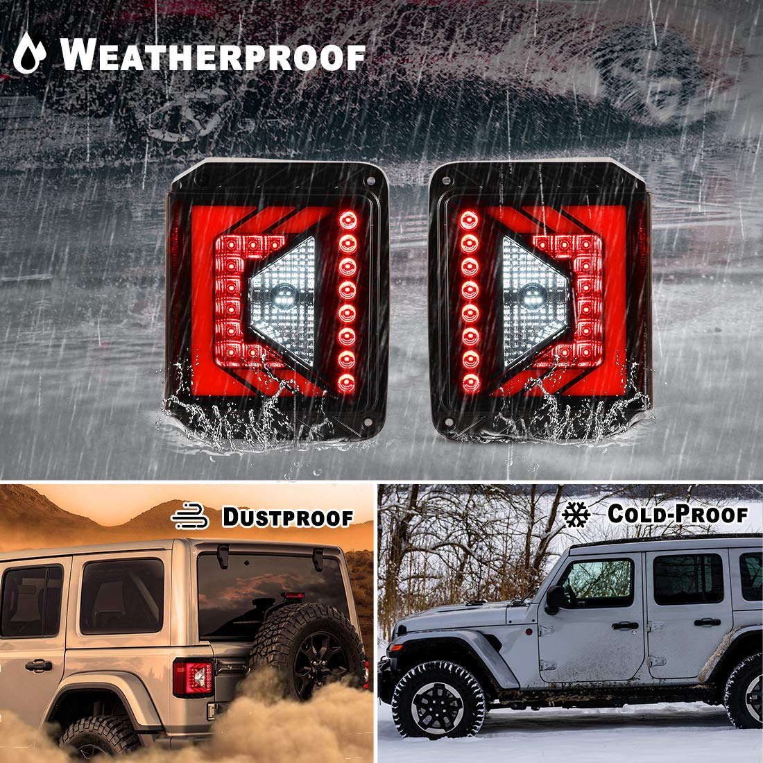 Nixon Offroad LED Tail Lights Assembly for 2007-2018 Jeep Wrangler JK - Pair with LED Turn Signals, DRL & Brake Lights - Clear Lens (Passenger & Driver Side) - Perfect for Off-Roading & Night Driving