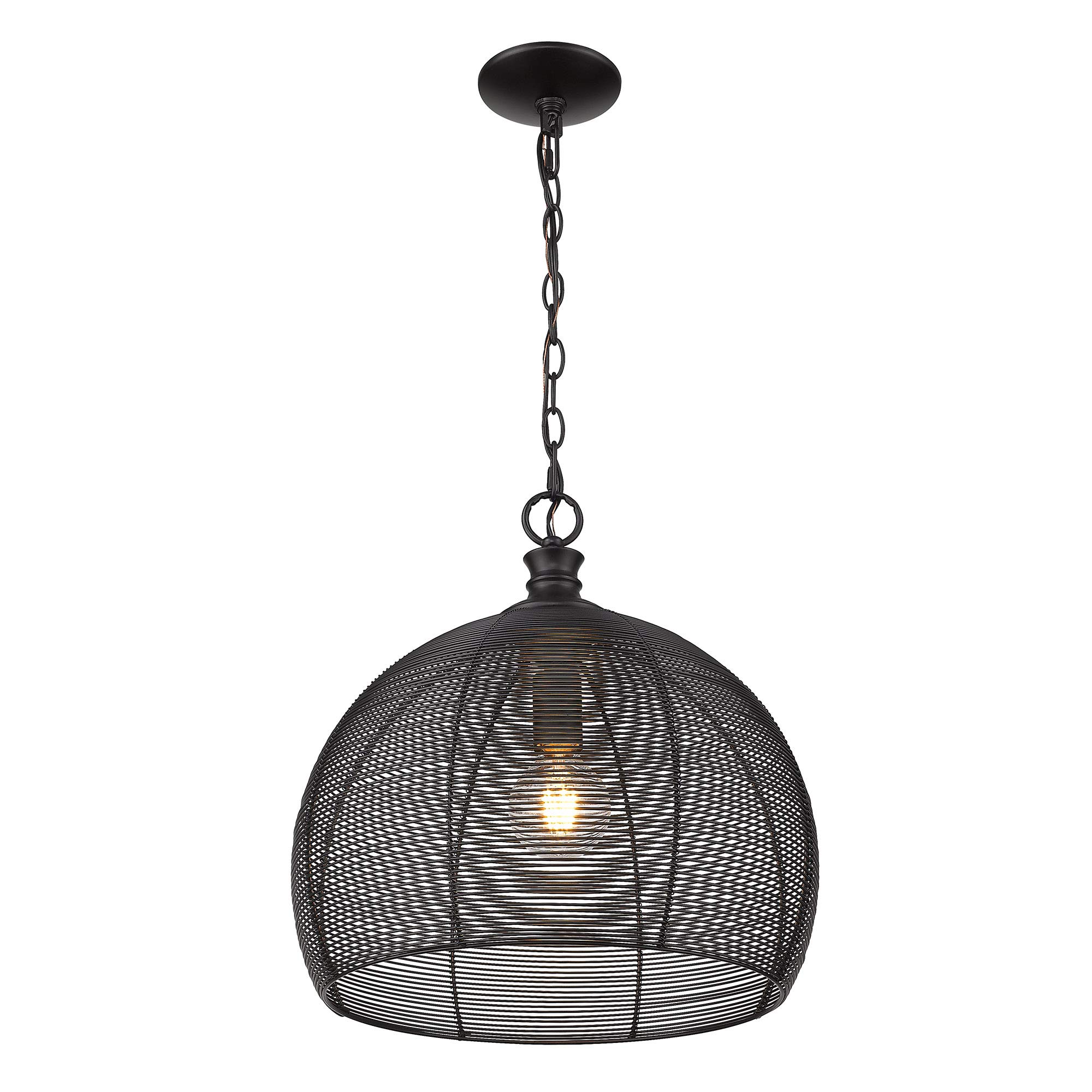 Golden 6802-M BLK Transitional One Light Pendant in Black Finish - Modern Ceiling Light for Kitchen Island, Dining Room & Bedroom Decor