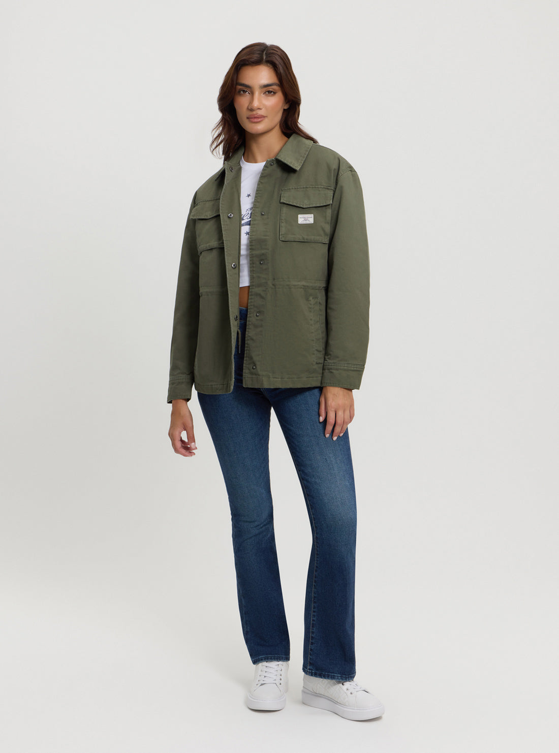 Guess Women's Green Utility Jacket - Lightweight Water-Resistant Outdoor Jacket for Hiking, Travel & Casual Wear