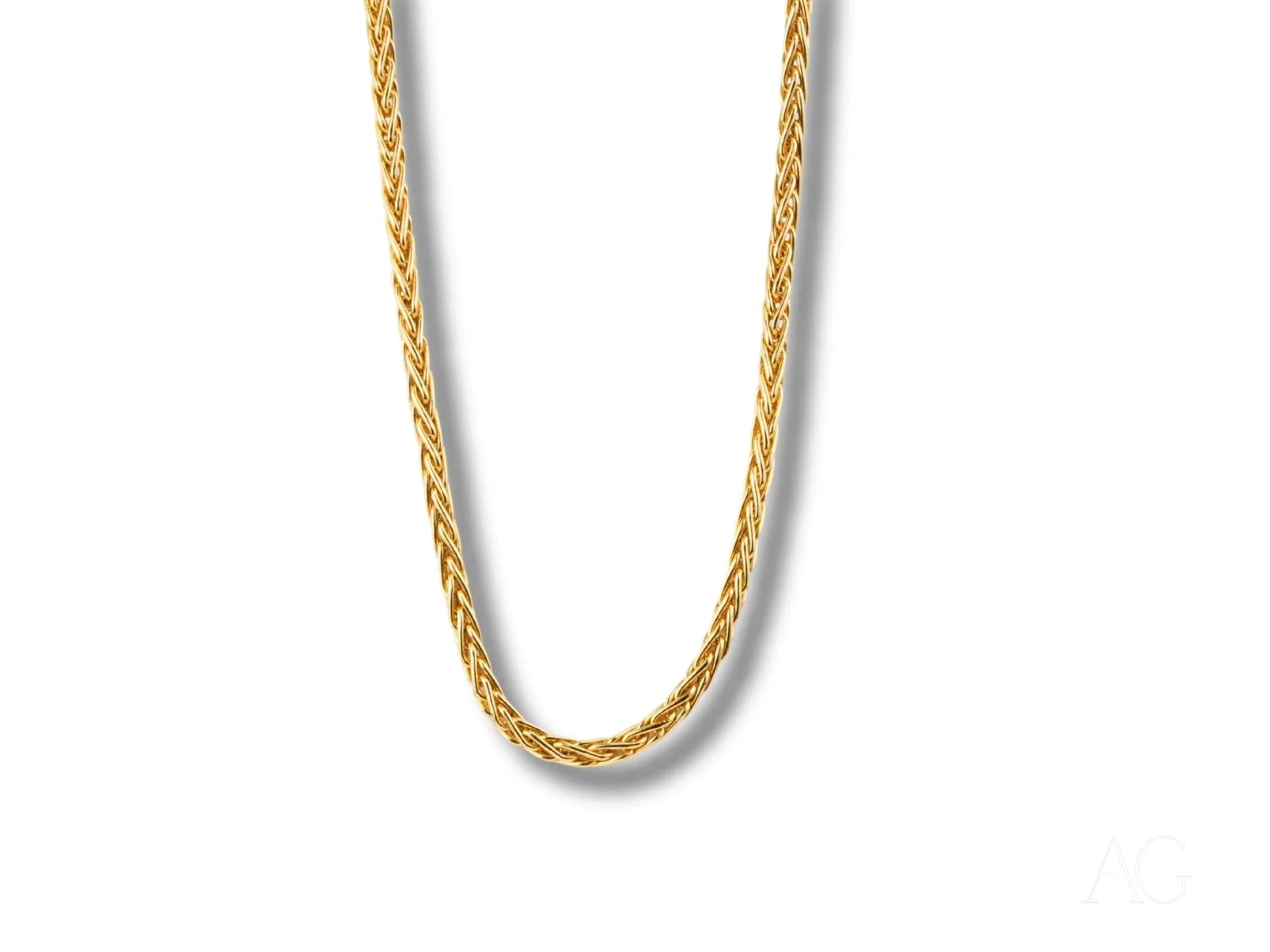18K Gold Round Spiga Chain Necklace - 3.2mm Italian Style Weave for Women, Men | Perfect for Layering, Gift Giving & Everyday Wear