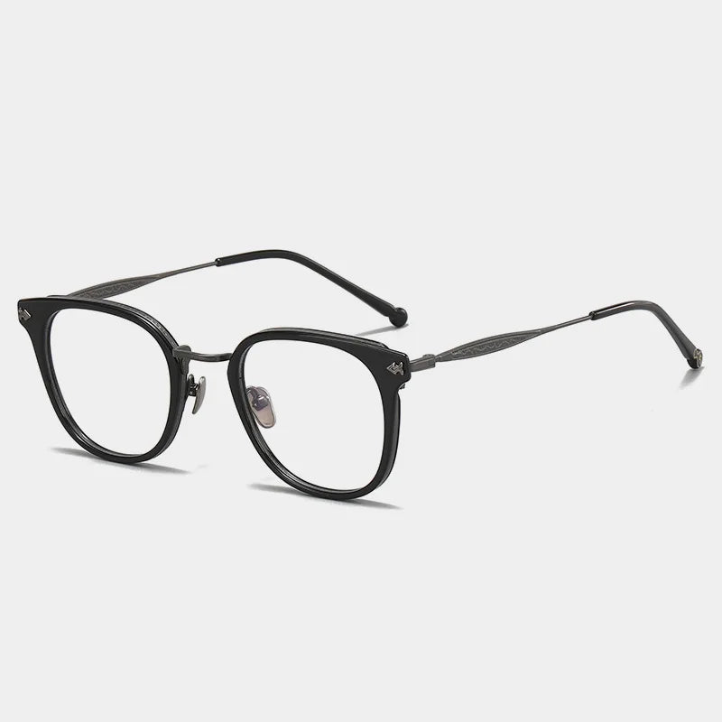 Stylish Unisex Black Titanium Acetate Square Eyeglasses - Lightweight & Durable Full-Rim Frames for Work, Reading & Fashion (Model 945928)