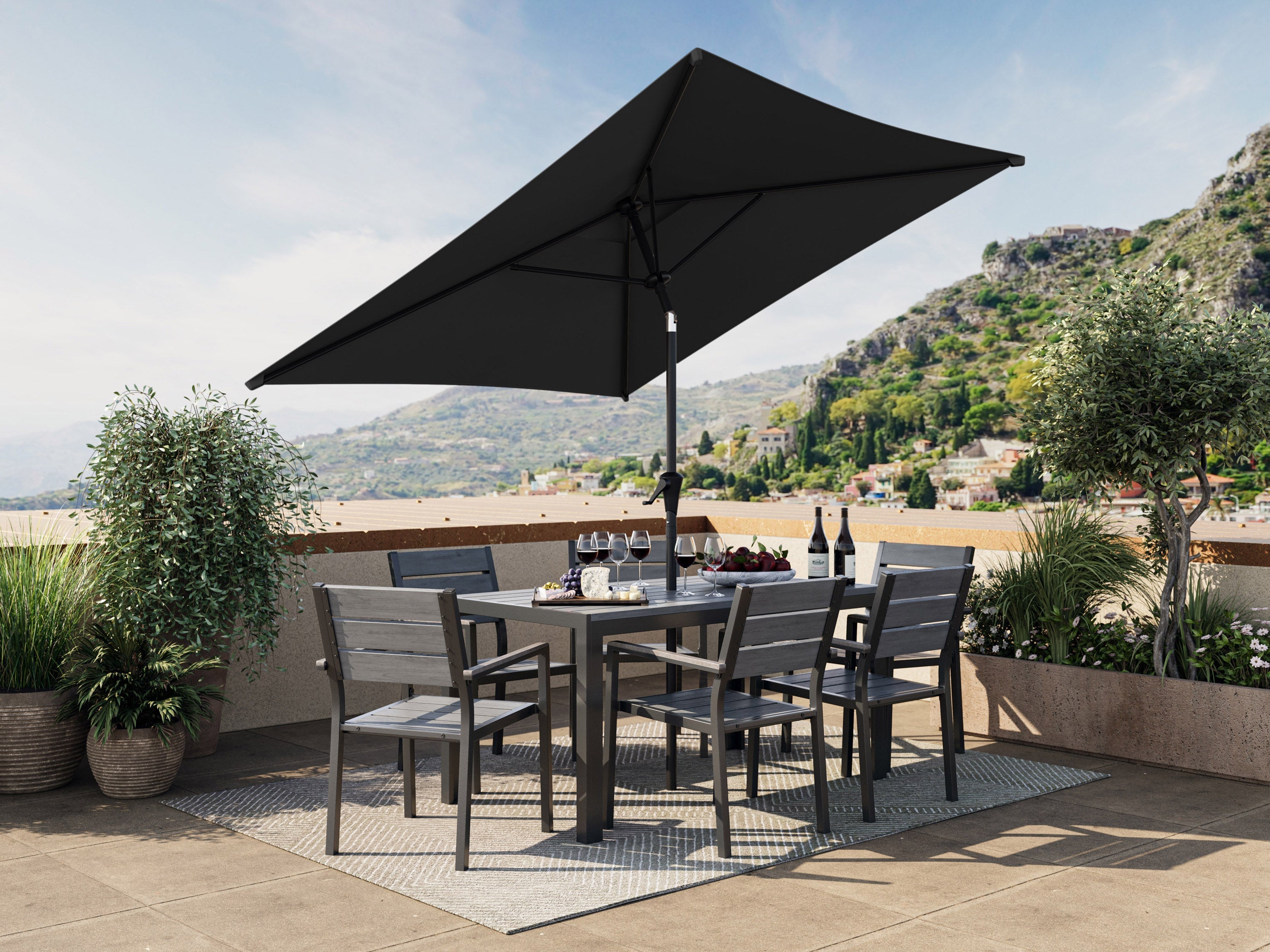 9ft Black Square Patio Umbrella - Outdoor Sun Shade for Pool, Garden, and Backyard - Heavy Duty Cantilever Umbrella with Wind Vent for Patio Furniture