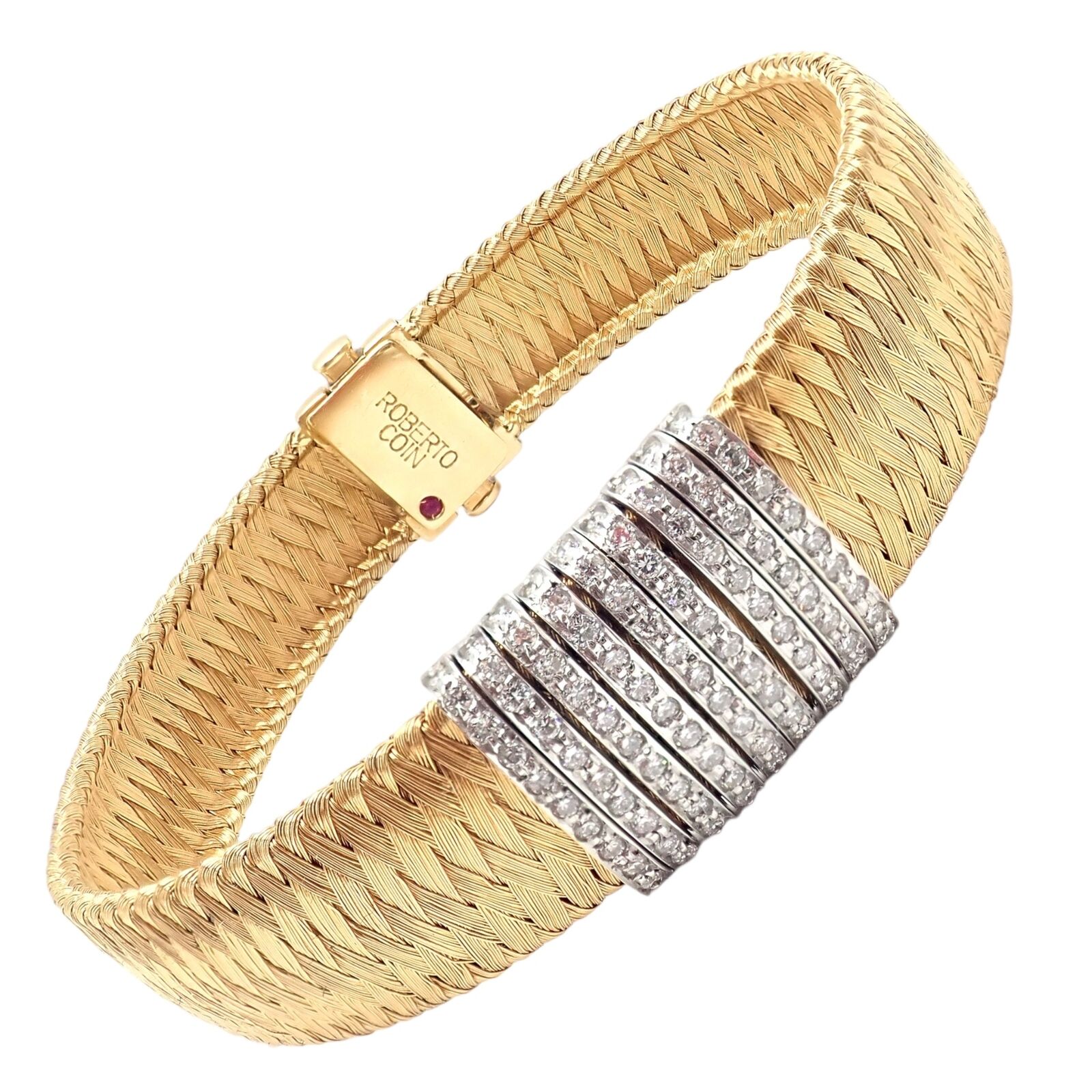 Authentic Roberto Coin 18k Yellow Gold 9 Row Diamond Silk Weave Bracelet for Women - Luxury Jewelry Gift for Anniversary, Birthday & Special Occasions