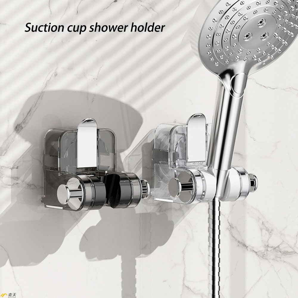 Belaudo Shower Holder with Strong Suction Cup - Wall Mount Shower Head Holder for Bathroom - White A - Perfect for Hands-Free Showering & Bathroom Organization