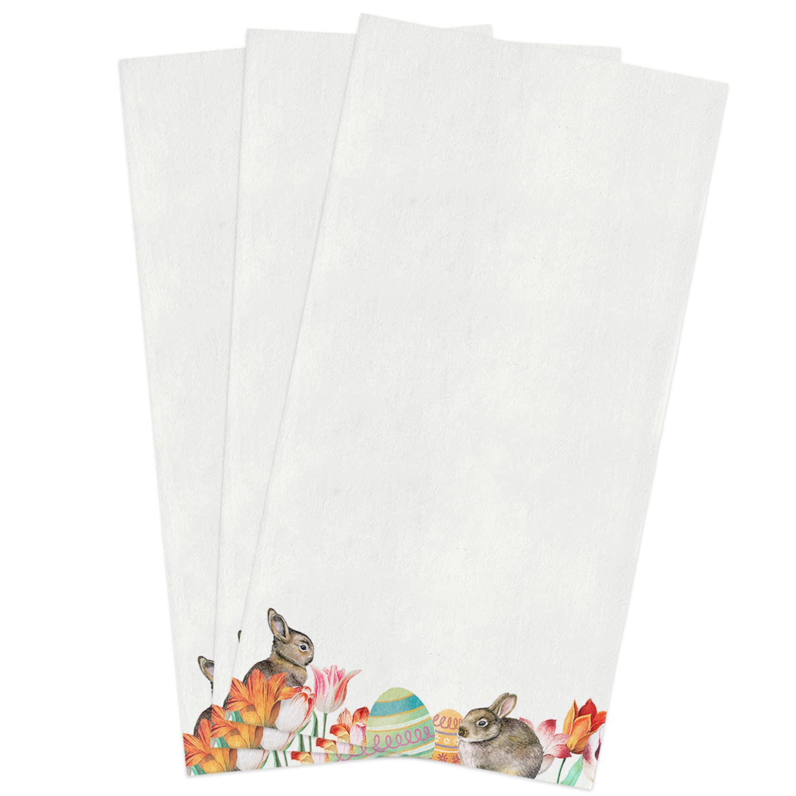 Easter Kitchen Towels Set - 3 Pack Absorbent Soft Cotton Dish Cloths (18x28 Inches) with Bunny & Tulip Designs - Perfect for Easter Decor, Dish Drying, and Spring Kitchen Decorations