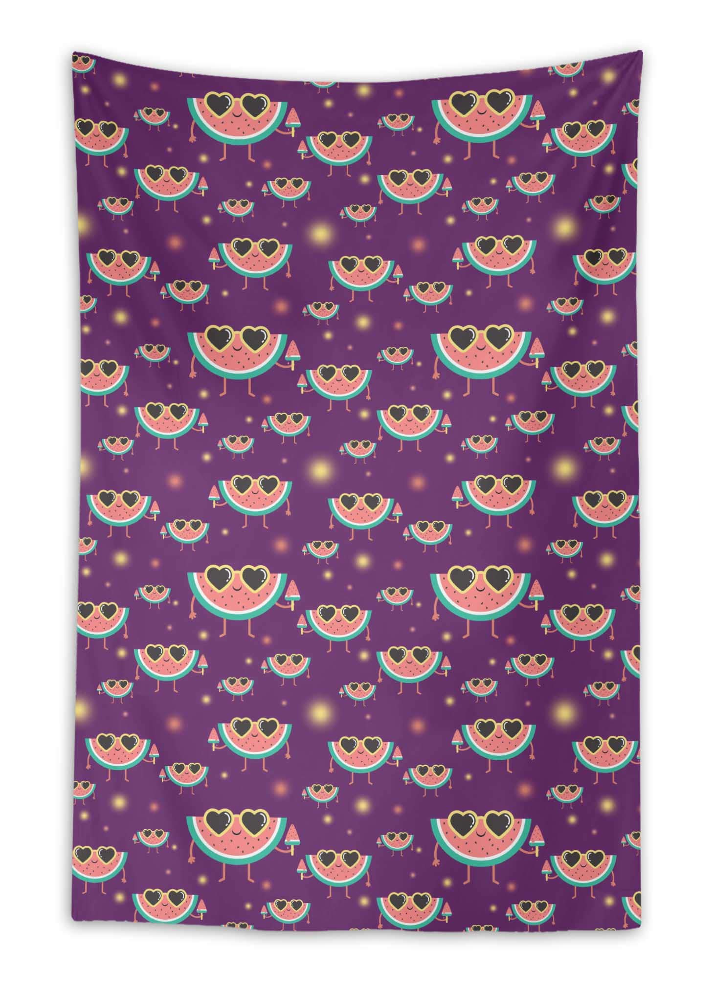 Purple Dot & Watermelon Fruits Printed Fabric Wall Hanging Tapestry - 58 x 80 Inches - Boho Dorm Room Decor, Bedroom Aesthetic, Living Room Wall Art for College Students & Home Decor