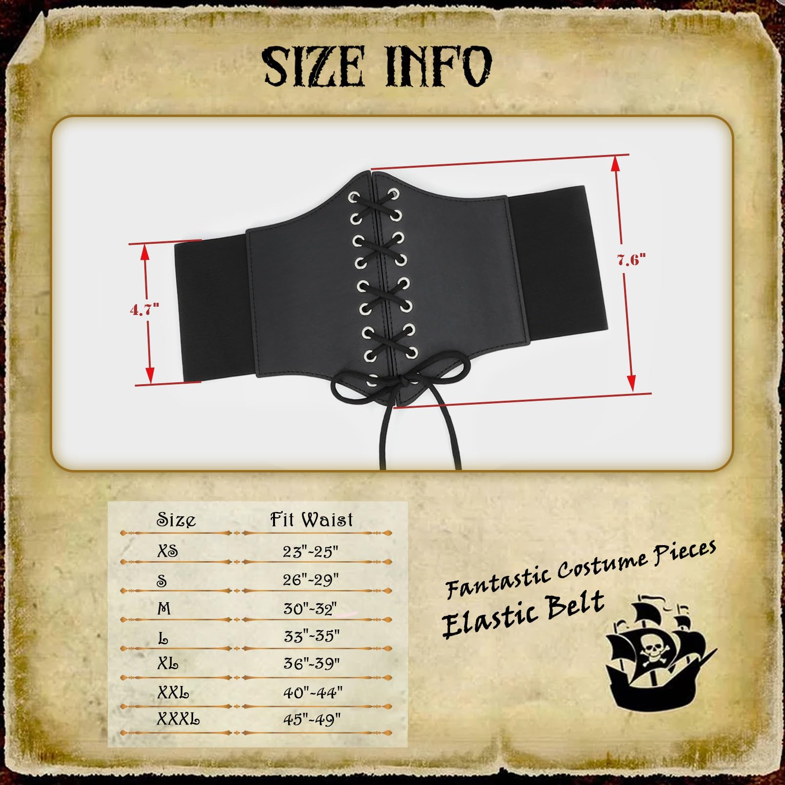 VONMELLI Women's Corset Belt - Lace Up Elastic Waist Cincher, Retro Wide Tied Waspie Belt for Halloween Costume, Burlesque, Steampunk & Gothic Fashion Outfits