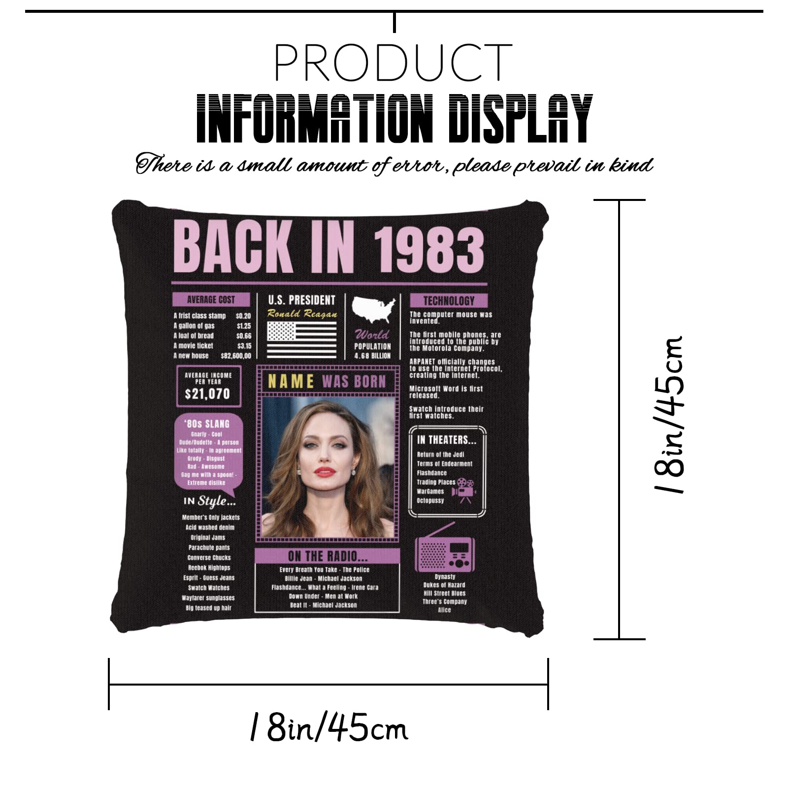 Custom Purple 41st Birthday Throw Pillow - Super Soft 1983 Themed Gift for Women & Men - Perfect for Sofa Decor, Party Favors & Anniversary Celebrations