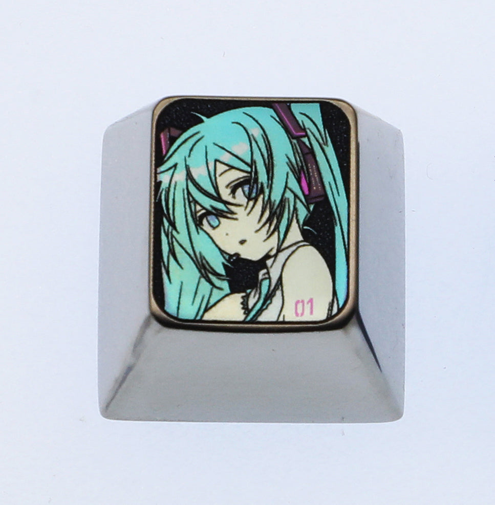 Hatsune Miku Anime Titanium Alloy Engraved Keycap - 1U Side Face Profile Custom Mechanical Keyboard Keycap - Durable Metal Decorative Keycap for Gaming PC & Mechanical Keyboard Enthusiasts