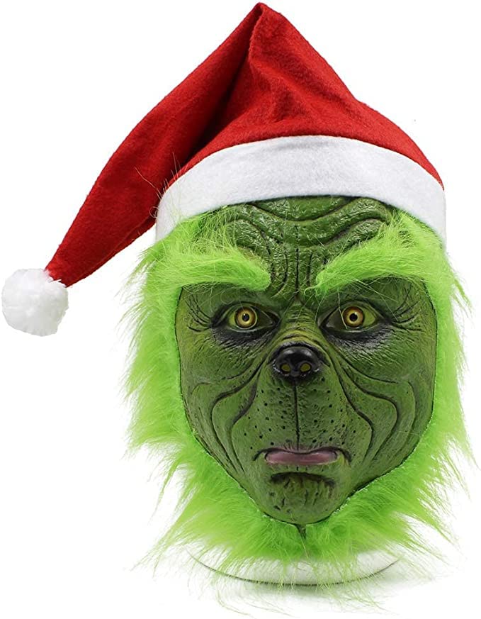 Green Christmas Cosplay Mask - Latex Full Head Mask for Halloween & Christmas Costume Parties | Perfect for Cosplay, Themed Events & Holiday Celebrations