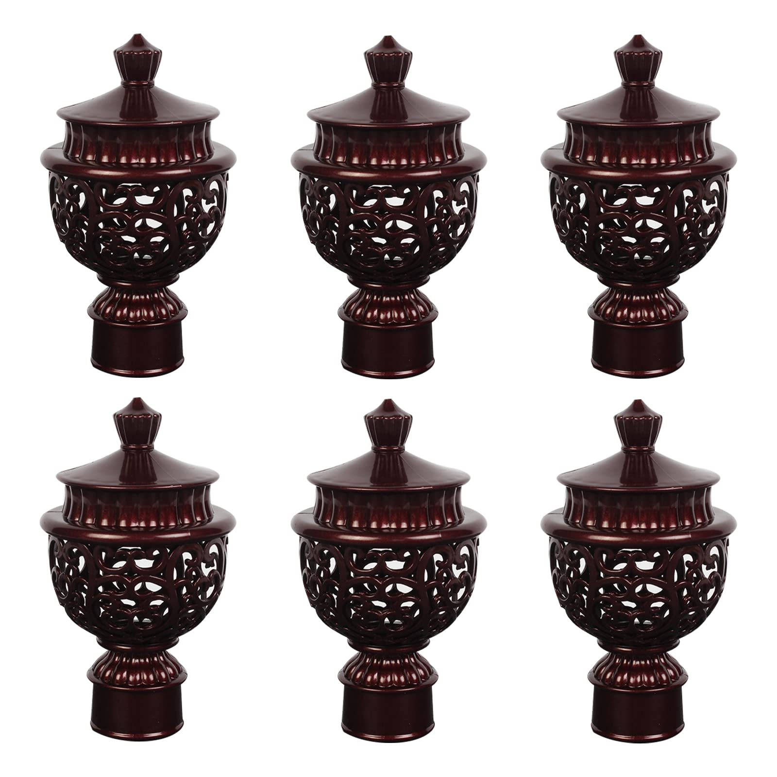 6Pcs Decorative Plastic Curtain Rod Finials - Red Hollow Lantern Design, Fits 28mm Dia. Curtain Poles - Perfect for Living Room, Bedroom & Window Drapes Decoration
