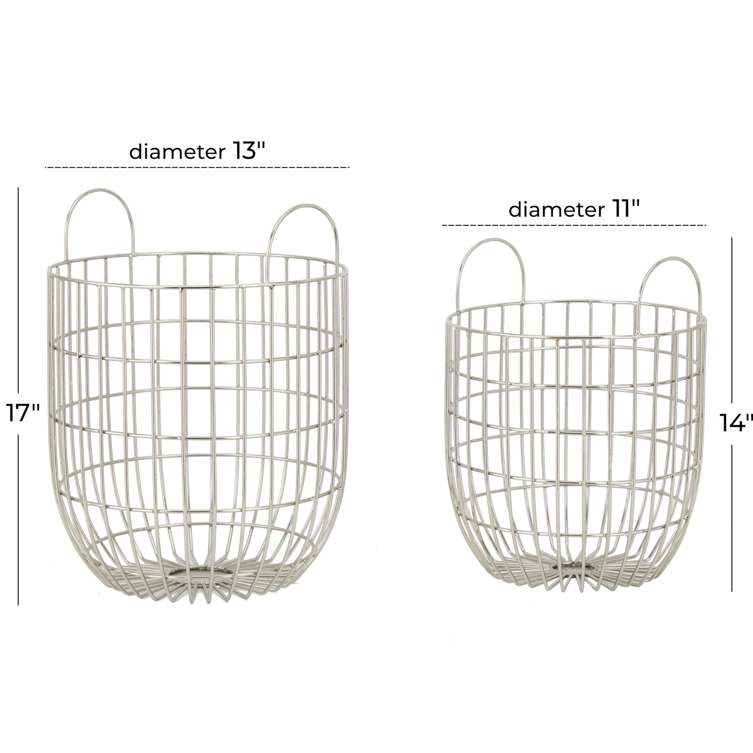 Deco 79 Metal Storage Basket Organizer Set of 2 - Open Grid Design with Arched Handles, 17