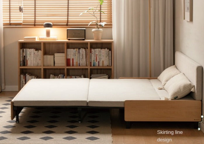 Solid Oak Wood Sofa Bed - Foldable Pull-Out Convertible Sleeper for Living Room, Guest Room & Small Spaces | Comfortable Sitting & Sleeping Solution for Apartments & Homes
