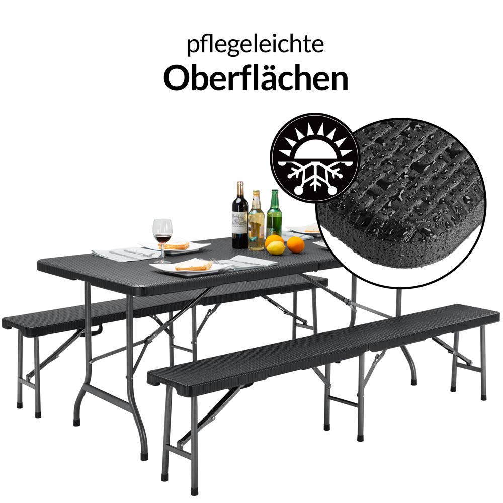 Casaria 6-Piece Plastic Folding Table and Bench Set - 180x75x73cm, Outdoor Beer Garden, Picnic, Camping & Patio Furniture for Backyard, BBQ Parties & Tailgating