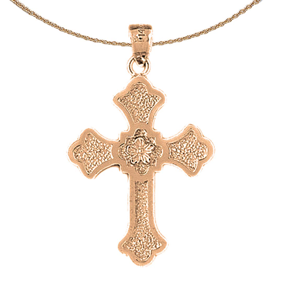 14K Rose Gold Budded Cross Pendant Necklace - 18
