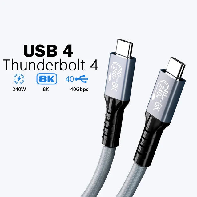 Thunderbolt 4 Cable 1.0m - USB4 40Gbps High-Speed Data Transfer & 240W Fast Charging - Compatible with MacBook Pro, Dell XPS, iPad Pro & More (Perfect for 4K Video Editing & External SSD Storage)