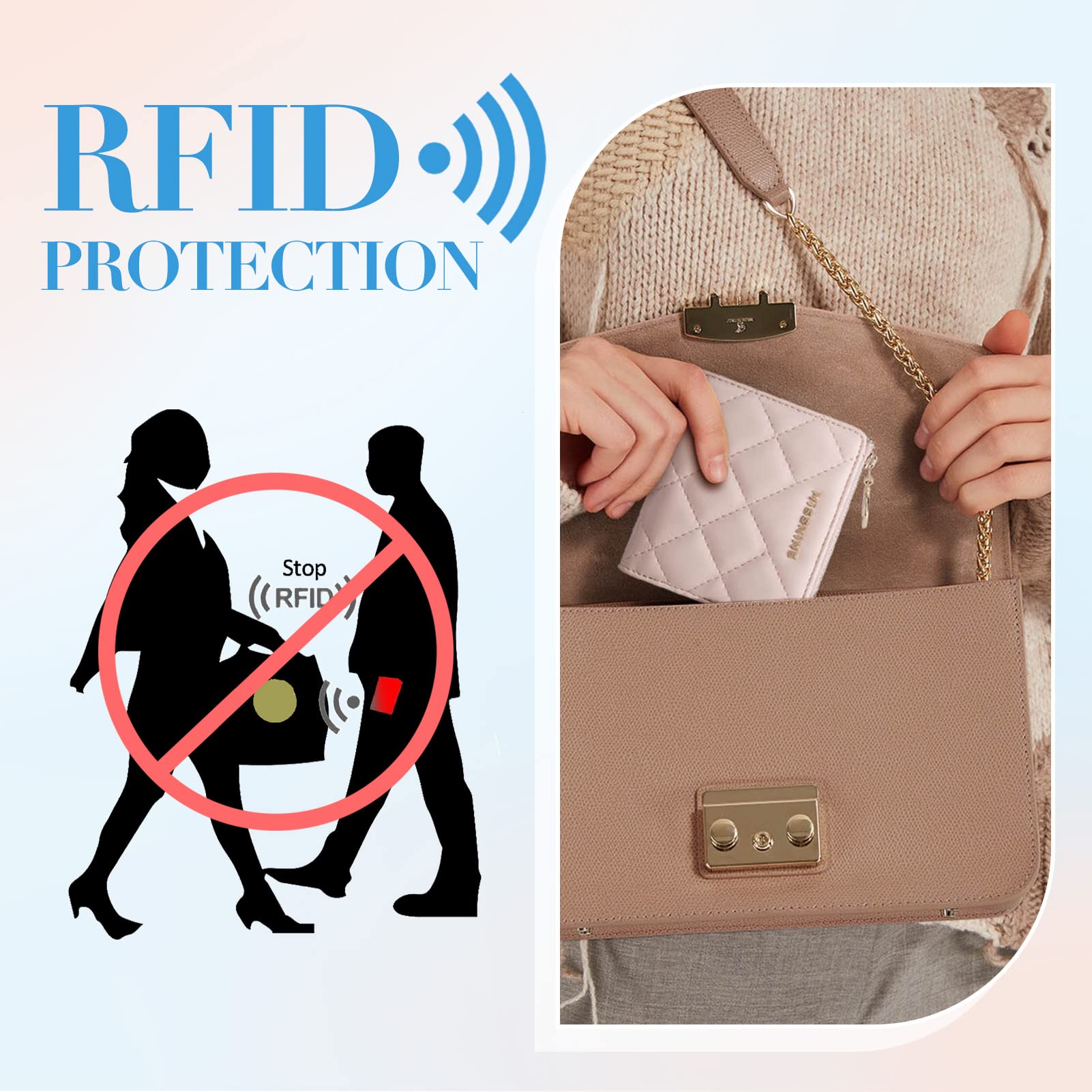 Missnine RFID Blocking Small Wallet for Women - Compact Pink Quilted Bifold Purse with ID Window & Coin Pocket | Perfect for Travel, Shopping & Everyday Use