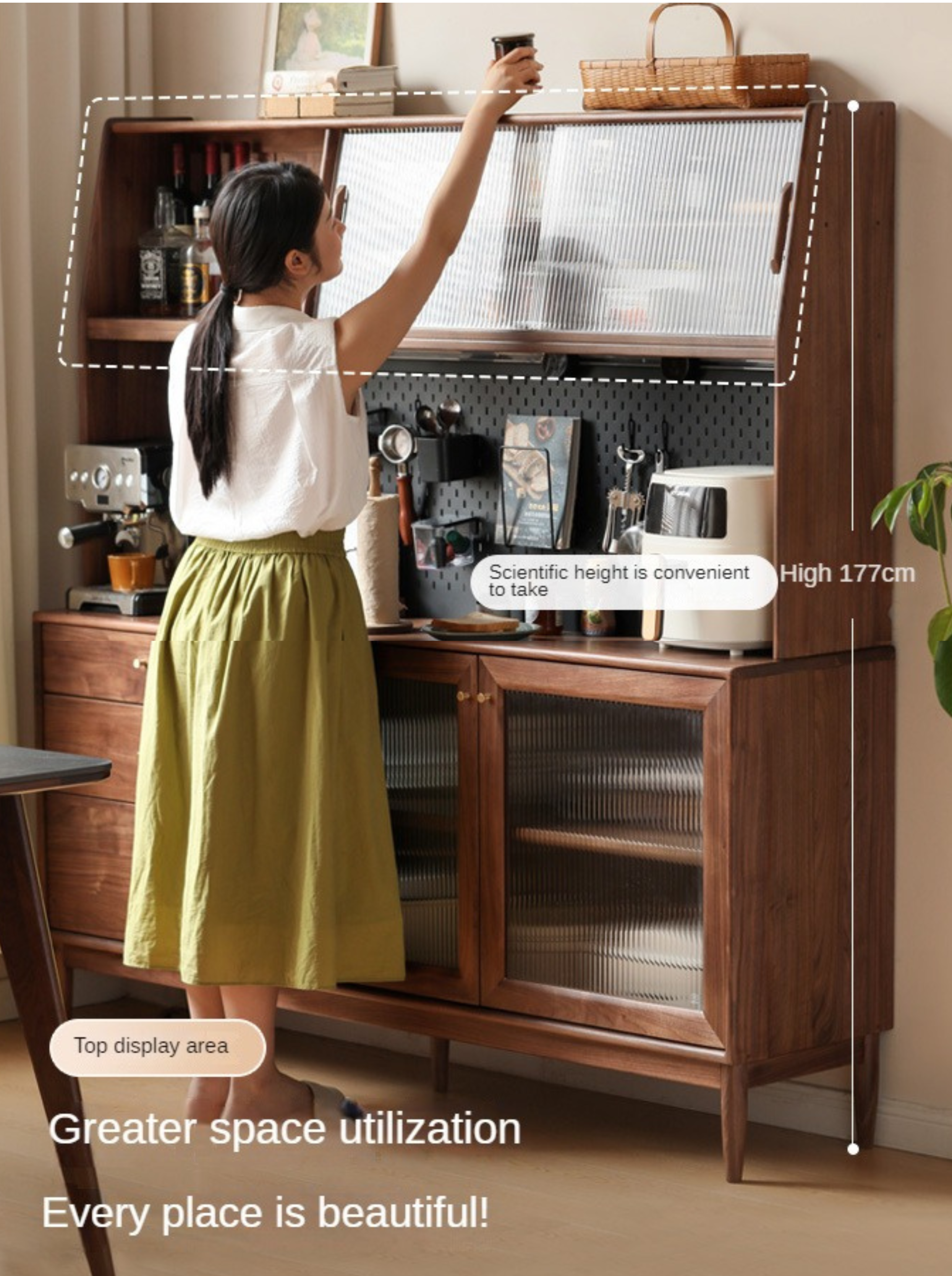 Solid Black Walnut Wood Sideboard Buffet Cabinet - Elegant Dining Room Storage for China, Linens & Entertaining Essentials