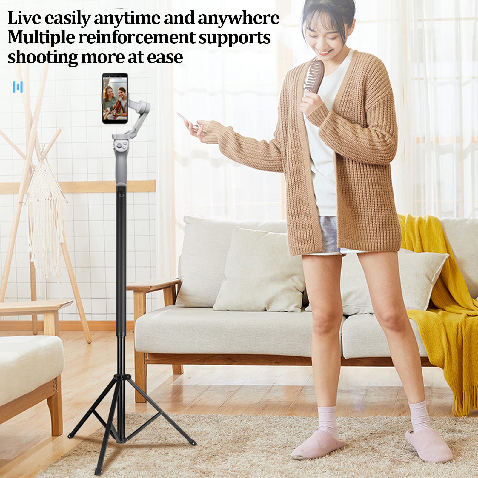 Lightweight Aluminum Alloy Phone Tripod Stand - Extendable Camera Tripod for iPhone, Android & DSLR - Perfect for Vlogging, Live Streaming & Photography