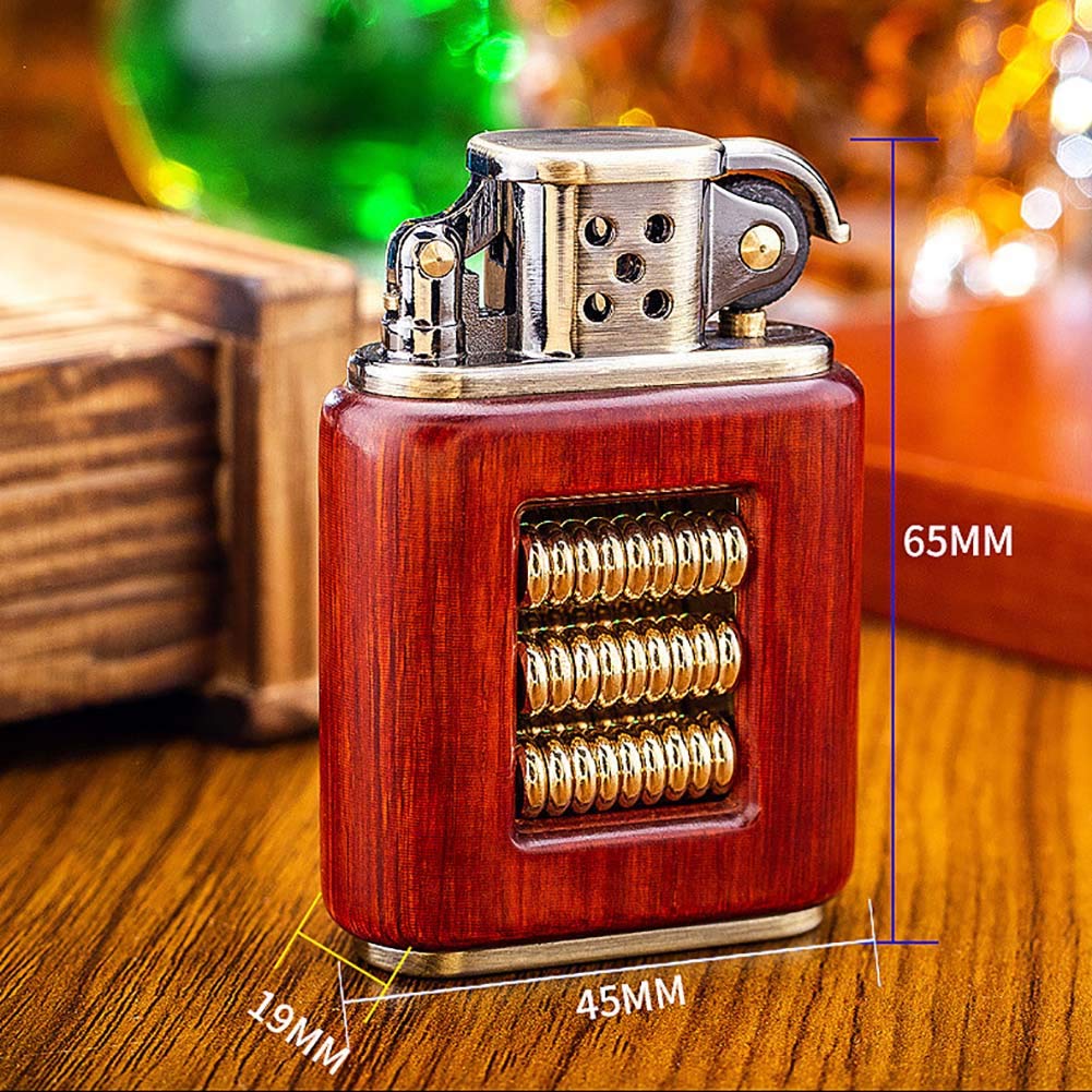 Vintage Windproof Brass Lighter - Antique Kerosene Flip Lighter with Wooden Case for Smoking & Outdoor Use