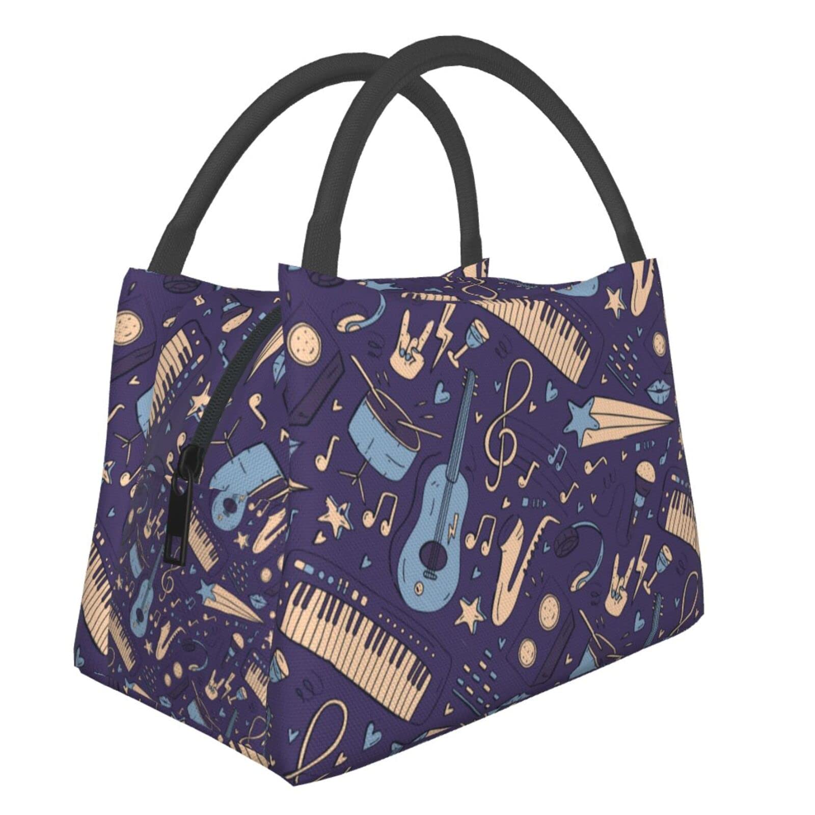 Insulated Music Notes Lunch Bag - Thermal Tote for Home, Office, Work & Outdoor - Perfect for School, Picnics & Commuting