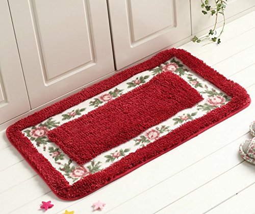 AnnyMart Floral Rose Shaggy Area Rug - Soft Non-Slip Bath Mat & Doormat for Bedroom, Living Room, Bathroom (40x60cm, Red) | Romantic Home Decor, Cozy Floor Carpet for Shower & Entryway