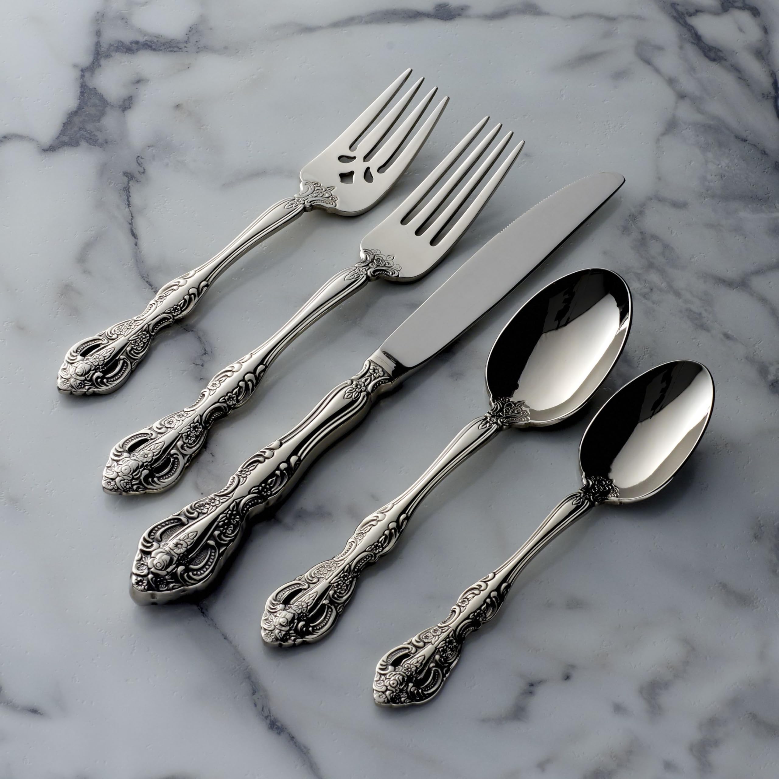 Premium Oneida Michelangelo 20-Piece Stainless Steel Flatware Set - Service for 4 - Elegant Dining Utensils for Everyday Meals & Special Occasions - Dishwasher Safe Silverware for Home, Restaurant & Wedding Use