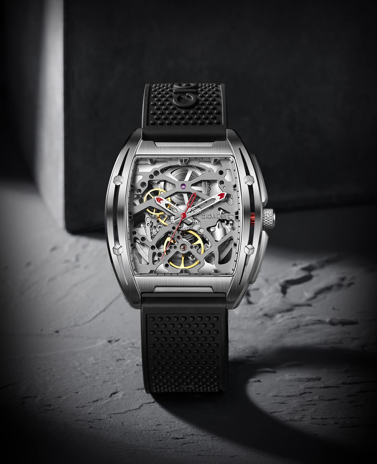 CIGA Design Z Series Automatic Skeleton Watch - Luxury Tonneau Mechanical Wristwatch with Leather & Silicone Strap, Stainless Steel Case, Waterproof Dress Watch for Men & Women | Perfect for Business, Formal Events & Gift Giving