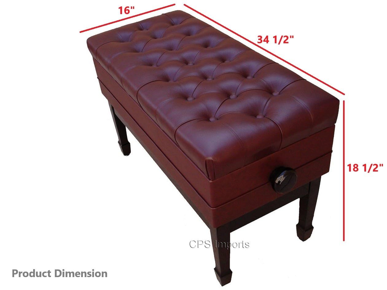 Premium Genuine Leather Adjustable Piano Bench for Artists & Concerts - Mahogany Wood with Music Storage - Perfect for Home Studios, Music Schools & Performances