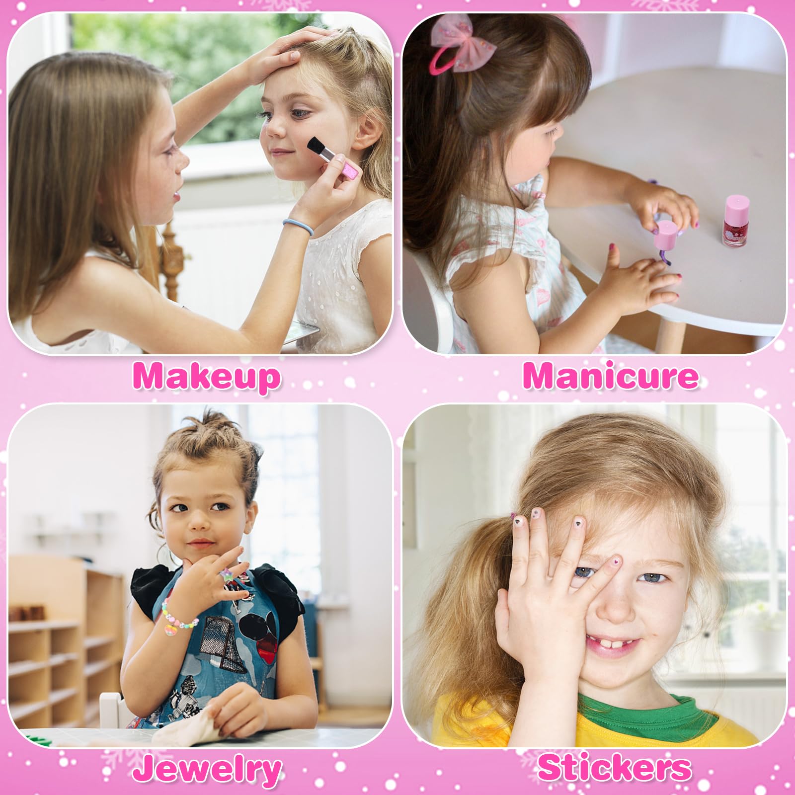 Anpro 68PCS Washable Kids Makeup Kit - Princess Cosmetic Set for Girls Ages 3-10 | Non-Toxic, Hypoallergenic | Perfect Birthday & Christmas Gift (Pink) | Pretend Play, Dress Up, Party Fun